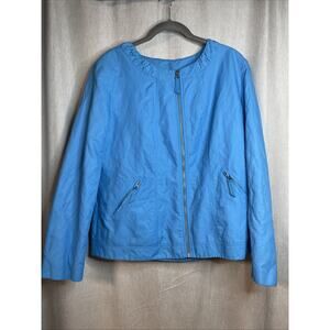 Chico's Blue Zip Up Jacket Size 2 Large Long Sleeve Full Zip Up Solid Crew Neck